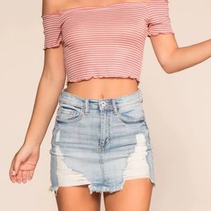 Distressed Denim Mini Skirt